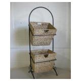 2-Tier Metal Basket Holder w/ 2 Woven Baskets 2-Tier Metal Basket Holder w/ 2 Woven Baskets