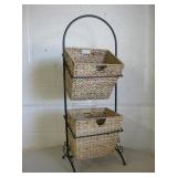 2-Tier Metal Basket Holder w/ 2 Woven Baskets