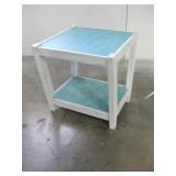 Re-Finished 2-Tier Wood Side Table 24" x 24" x 25" Re-Finished 2-Tier Wood Side Table 24" x 24" x 25"