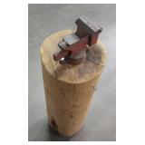 Vtg Companion 3.5" Vise Mounted To 35" Tall Log Vtg Companion 3.5" Vise Mounted To 35" Tall Log