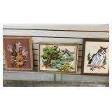 3 Framed Needlepoint Art - 17" x 13" Largest