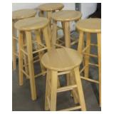 Lot Of 6 Wood Stools - 5 - 29" & 1 - 24" Tall