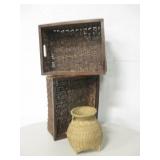 3 Woven Baskets - Largest 17.5" x 13.5" x 7" 3 Woven Baskets - Largest 17.5" x 13.5" x 7"