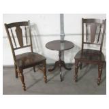 2 Wood Chairs & Small Table - 19" Diameter Table