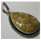 2.1" Fossil Coral & 925 Silver Plated Pendant