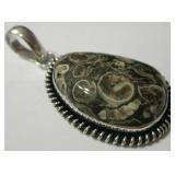 Turritella Fossil Agate & 925 Silver Plate Pendant