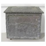 Antique Hand Punched Brass Over Wood Kindling Box