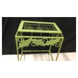 Vintage 25" x 19" Green Patio Glass Top Table