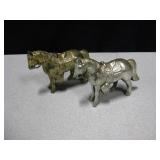 2 Vtg USA White Metal Horses - 1 Brass-Washed