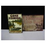 2 Metal Fishing Signs - 12.5" x 9.5" Largest
