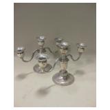 2 Weighted Sterling Silver 3-Candle Candelabras