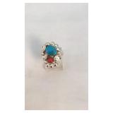 Sterling Silver Southwest  Coral & Turquoise Ring