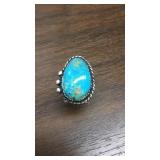 Sterling Hallmarked Blue Diamond Turquoise Ring