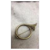 Vintage Sterling Bugle Horn Pin / Brooch