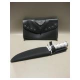 Small Harley Leather Bag & 14" Hunting Knife