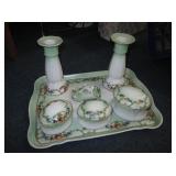 Vintage 7 Piece Porcelain Vanity Set 12" x 9" Tray