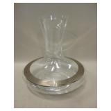 Silver Overlay Crystal Decanter 8"  Tall
