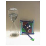 11" Black Sand Hourglass & Art Glass Wall Clock