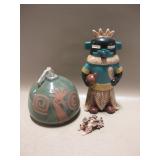 3 Ceramics - Storyteller, Kachina & Oil Lamp