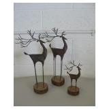 3 Wood & Metal Christmas Reindeer Figures