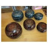 2 Sets Of 3 Lacquerware Trinket Jars - 4" Largest