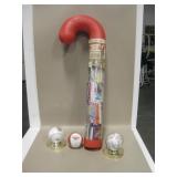 3 Baseballs & Trading Card Treat Cane