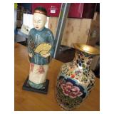 Hand Painted Resin Chinese Figure & Cloisonne Vase