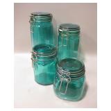 4 Green Lidded Canister Set