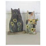 2 Painted Wood Art Cats - 17" Tallest