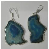 2.3" Agate Geode Slice 925 Silver Plated Earrings