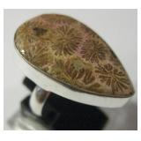 Fossil Coral & 925 Silver Plated Ring