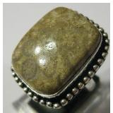 Fossil Coral & 925 Silver Plated Ring