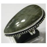 Fiery Labradorite & 925 Silver Plated Ring