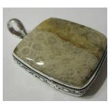 Fossil Coral & 925 Silver Plated Pendant