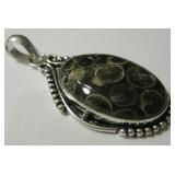 Turritella Fossil Agate  925 Silver Plate Pendant