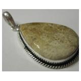 2" Fossil Coral & 925 Silver Plated Pendant