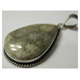 2" Fossil Coral & 925 Silver Plated Pendant