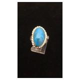 Sterling silver and blue diamond turquoise ring