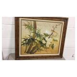 Vtg Bamboo Framed Asian Original Watercolor