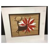 Matted Deer & Poinsettia Painting On Bark