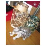 2 Roped Wrapped Jars & Decor 8" Elephant Statue