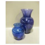 1 Blue Glass & 1 Purple Glass Vase - 11" Tallest