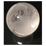 Tiffany & Co. Etched Crystal Globe Paperweight 3"