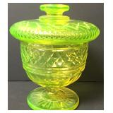 Antique Uranium Vaseline Glass Acorn Lidded Bowl Antique Uranium Vaseline Glass Acorn Lidded Bowl