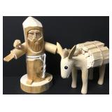 Signed Carved Wood Santo & Donkey 5"