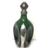 Mid Century Danish Green & Pewter Pinch Decanter