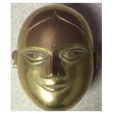 Vintage 4" Solid Brass Face Trinket Box