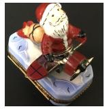 French Limoges Porcelain Ring Box Peint Mein Santa