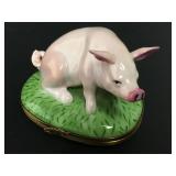 Limoges Porcelain Trinket Box Pig & Truffle