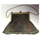 1830s Metal Mesh Peacock Feather Color Purse